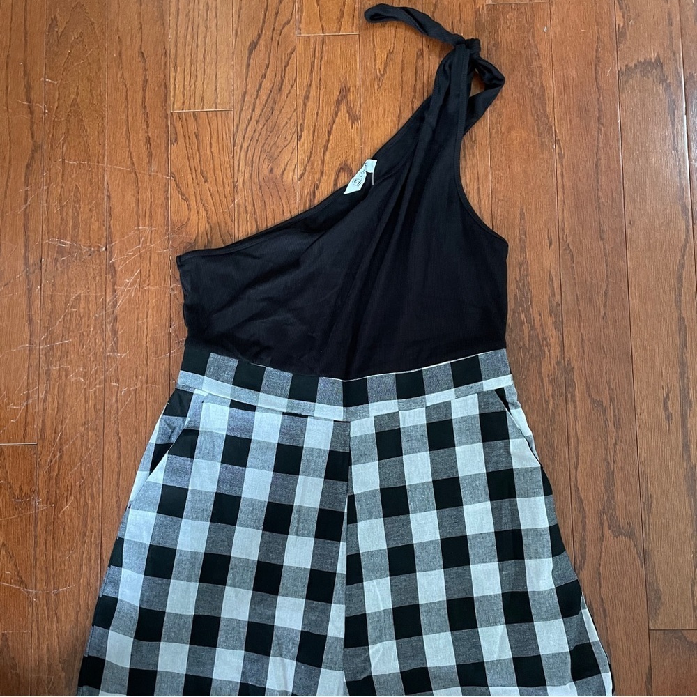 Black Plaid One-Shoulder Jumpsuit